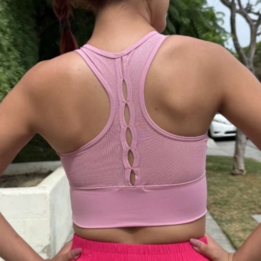 OTOS Activewear Workout Sport Bra Cropped Top Tummy Control Padded Pink Various